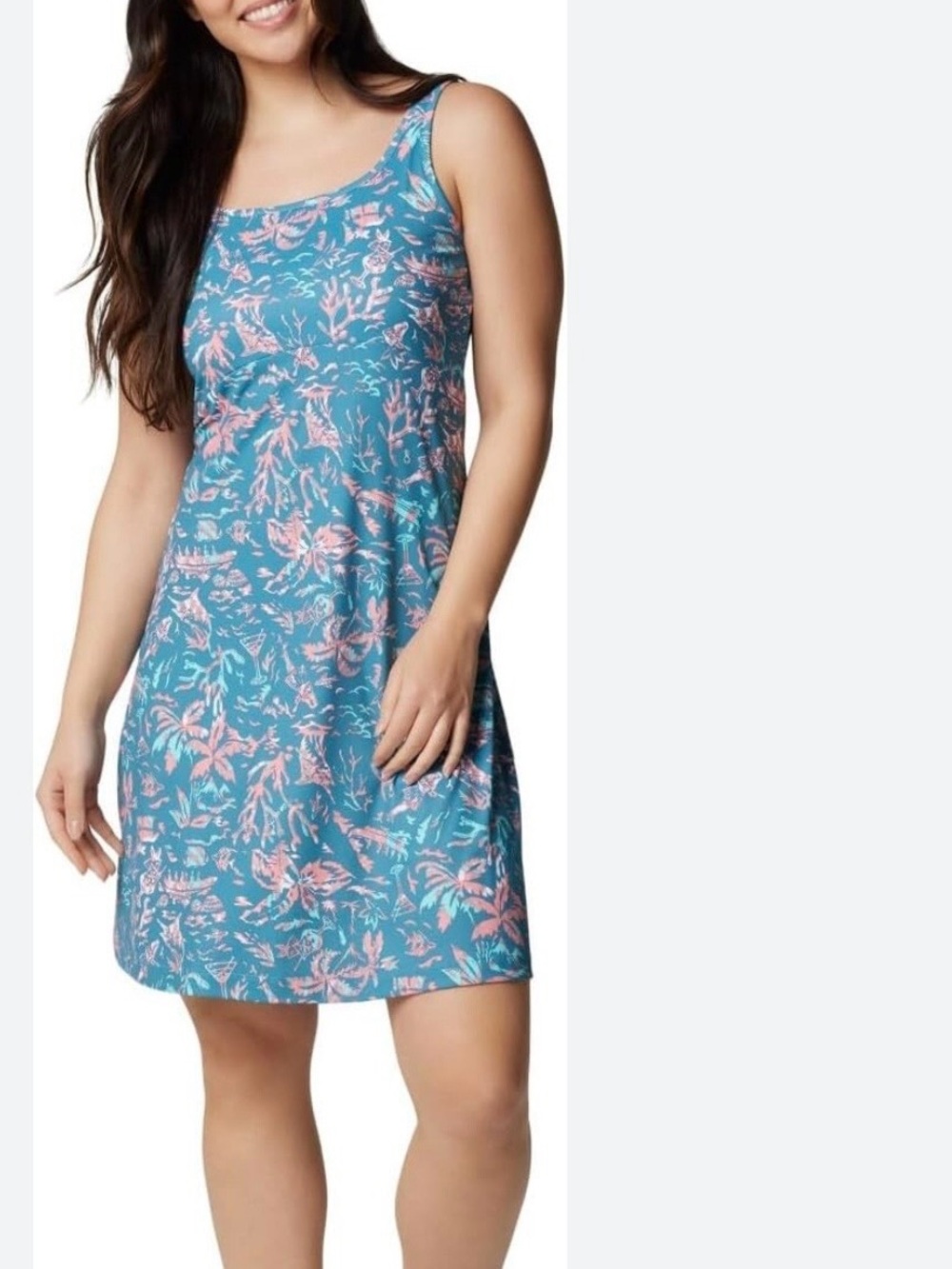 NWT Columbia PFG Teal and Pink Floral Scoop-Neck Mini Dress